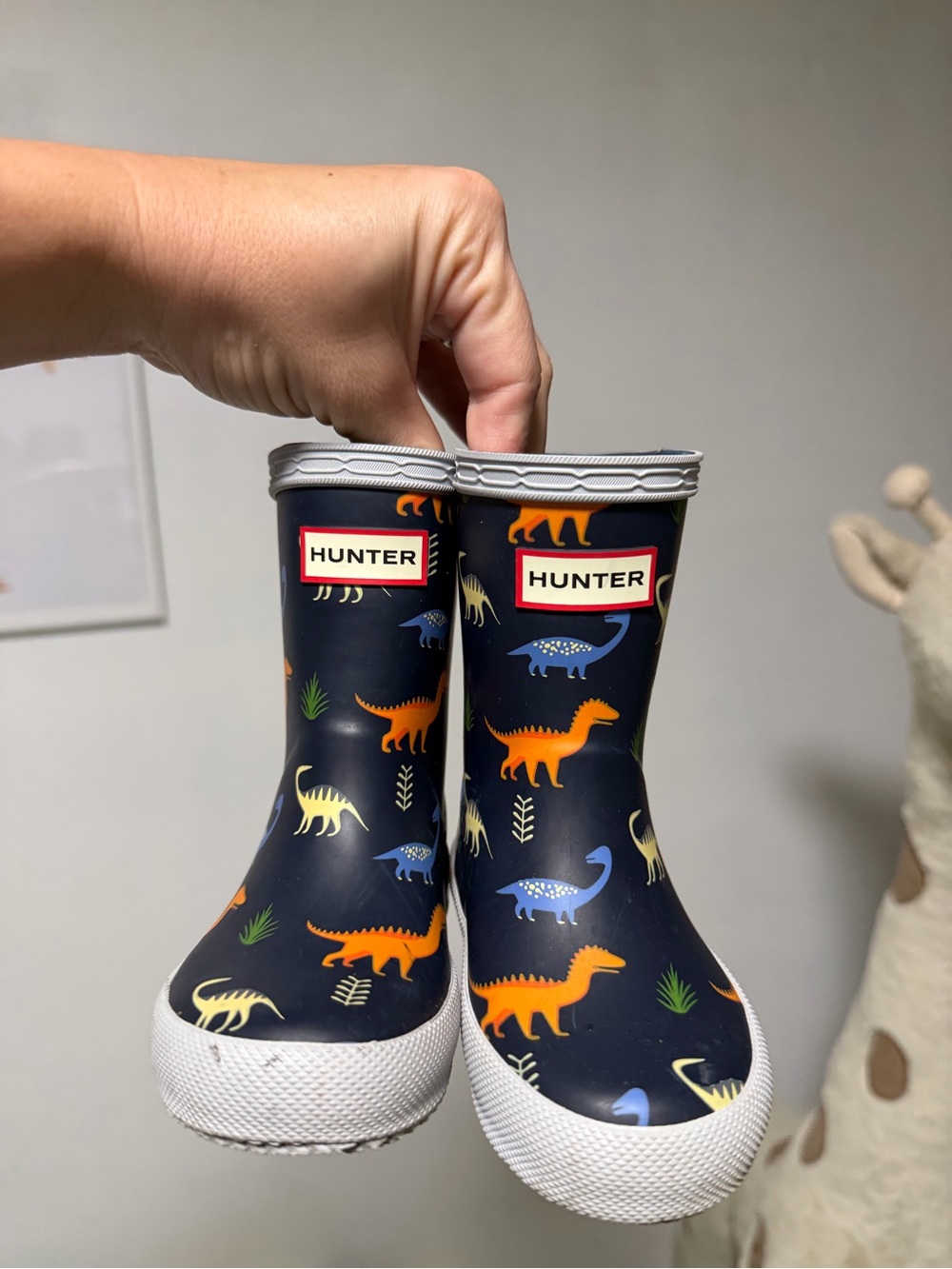 Hunter Kids Navy Dinosaur Rain Boots size 6 - walker/toddler